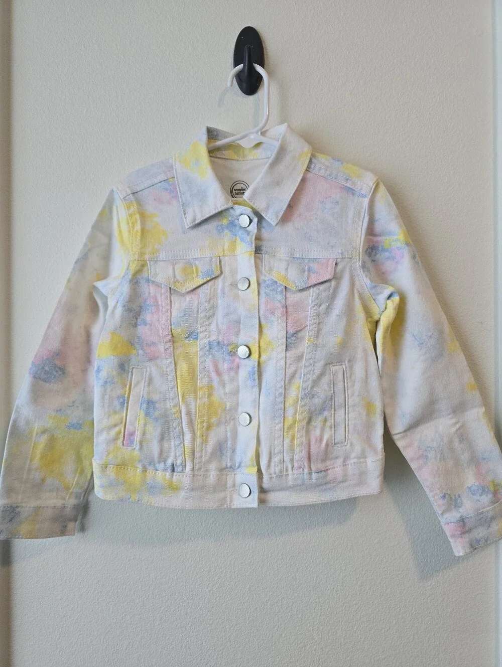 Girl's Fashion Tie Dye Denim Jacket White & Yellow Size XS 4/5